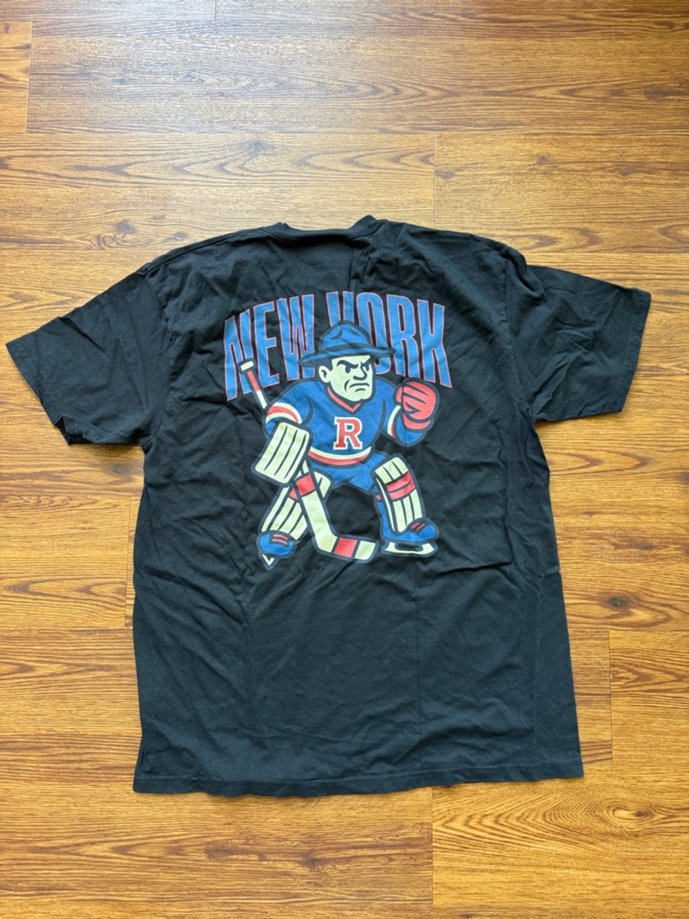 New York Hockey Graphic Tee - Black with Blue & Red Design